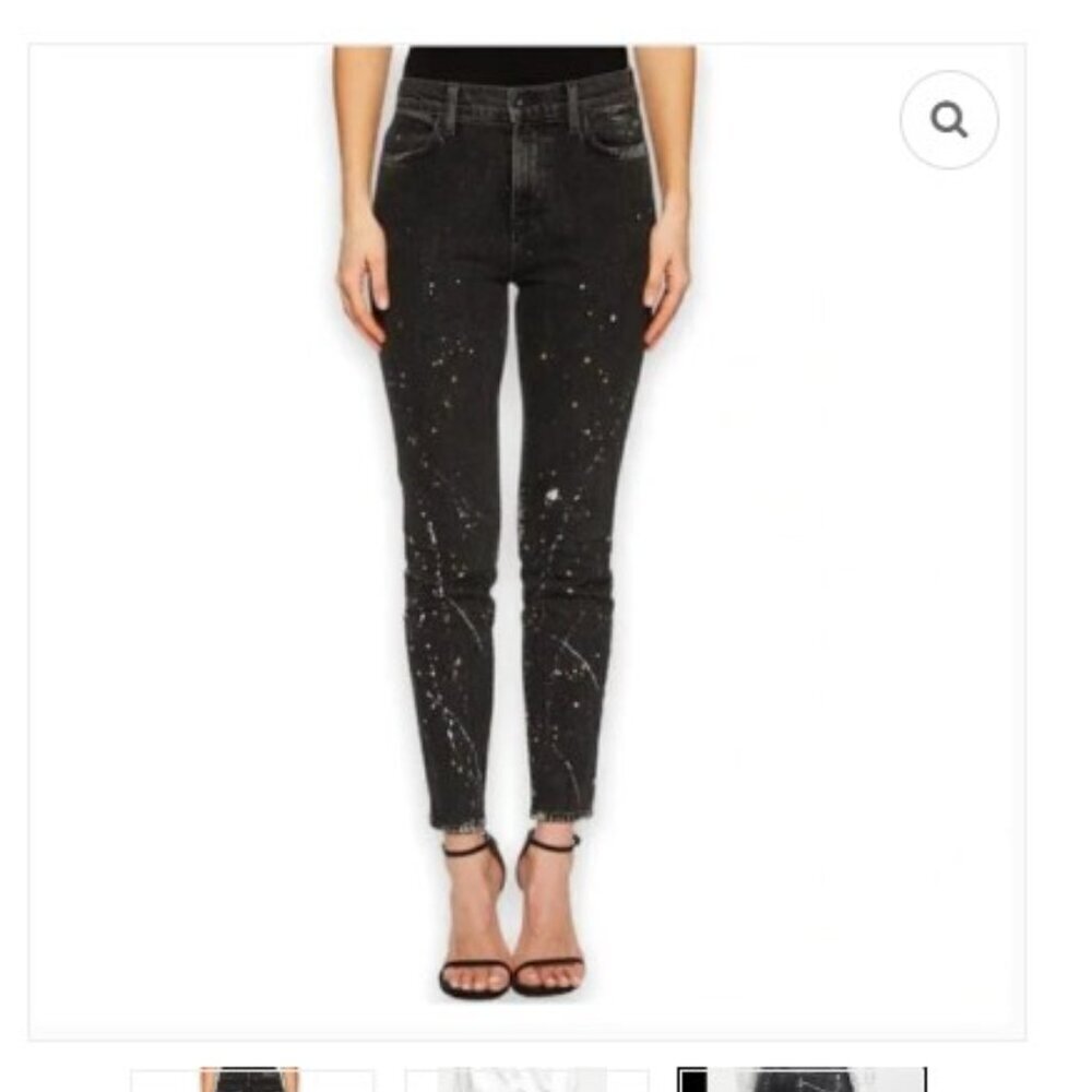 NWT Baldwin Kansas City KARLIE High Rise Cropped Skinny Jeans Black Paint Splat